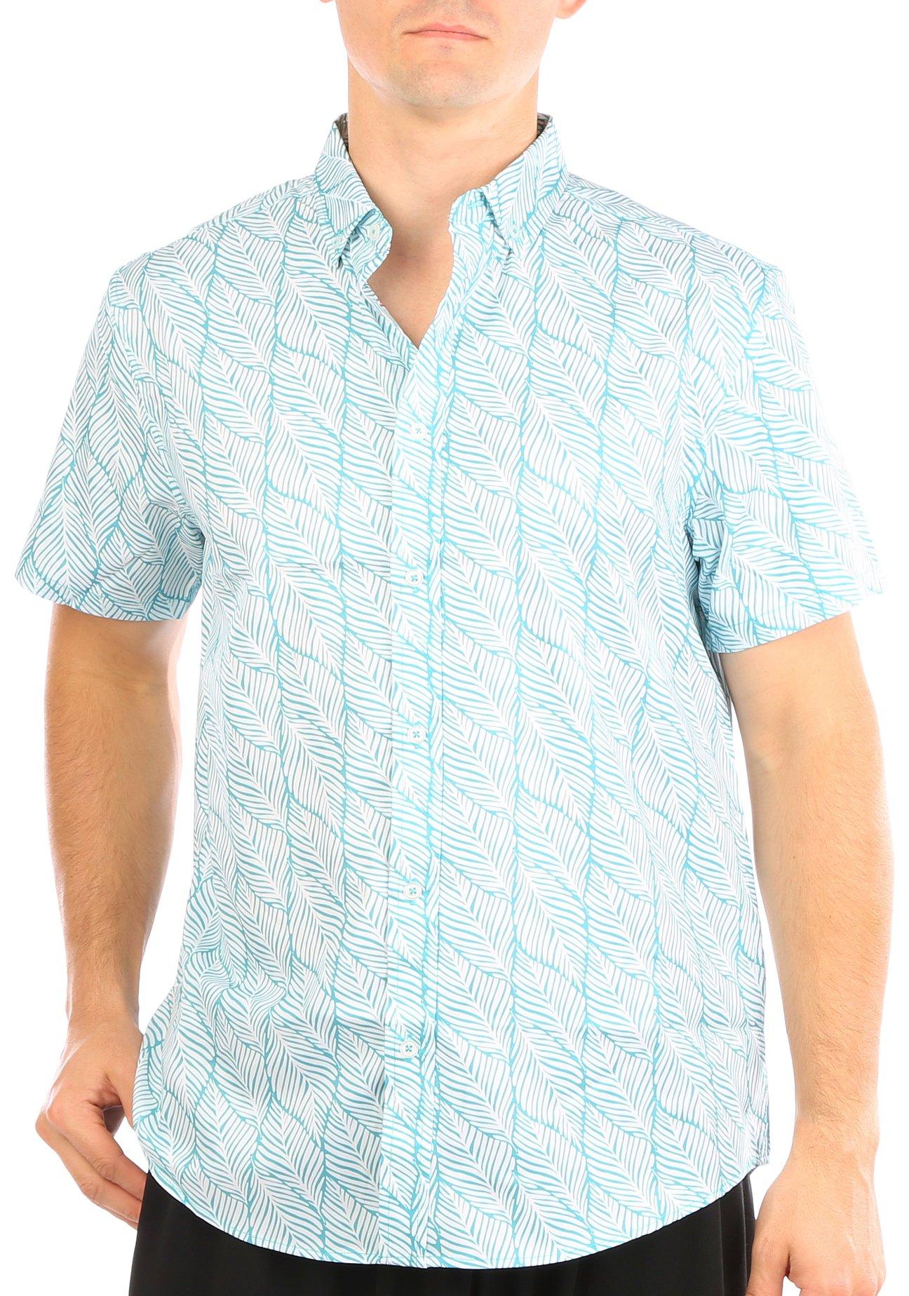 Mens 4-Way Stretch Leaf Button-Up Short Sleeve Shirt