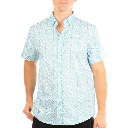 Mens 4-Way Stretch Leaf Button-Up Short Sleeve Shirt