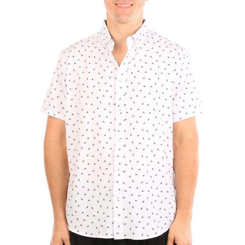 Mens Flamingo Button Down Short Sleeve Shirt