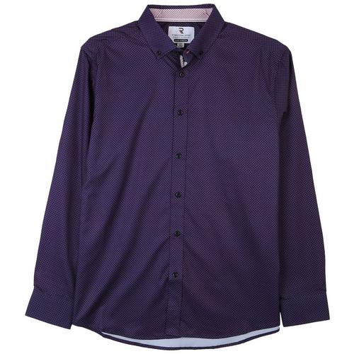 Mens 4-Way Geo Print Stretch Long Sleeve Button-Up