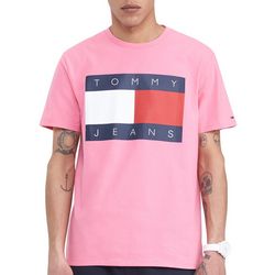 Tommy Hilfiger Mens Flag Logo Solid Short Sleeve Shirt