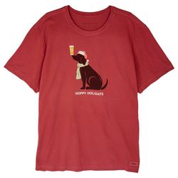 Life Is Good Mens Hoppy Holidays Dog Graphic  T-Shirt