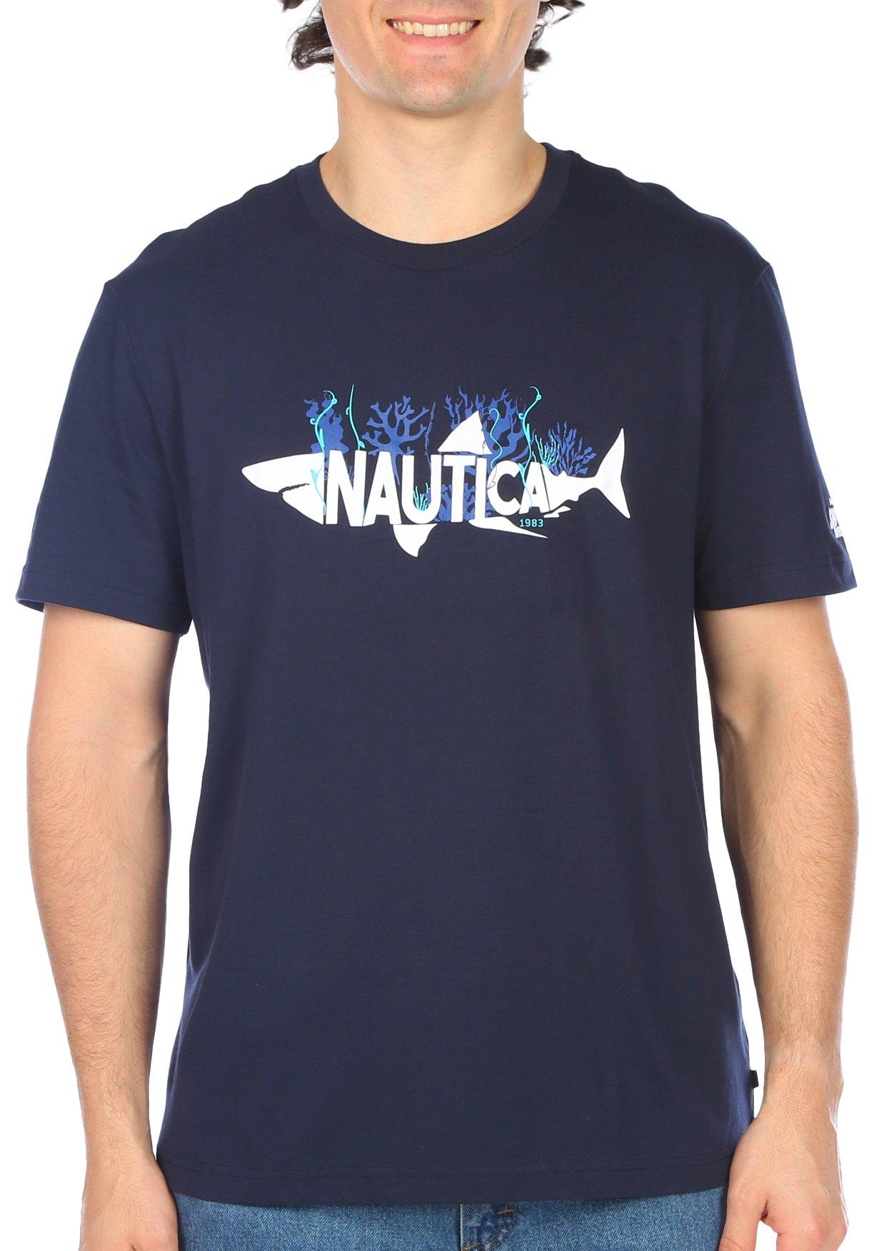 Nautica  Mens Crew Neck Screen Short Sleeve T-Shirt