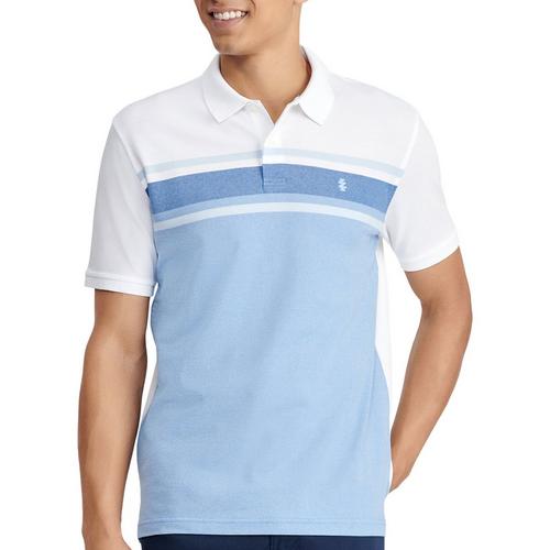 IZOD Mens Short Sleeve Blue Stripe Polo Shirt