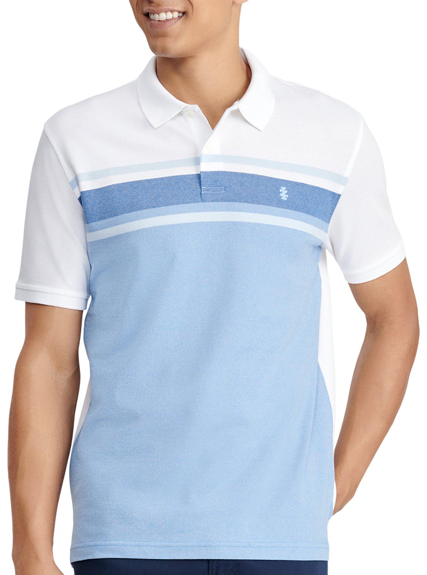 Mens Short Sleeve Blue Stripe Polo Shirt