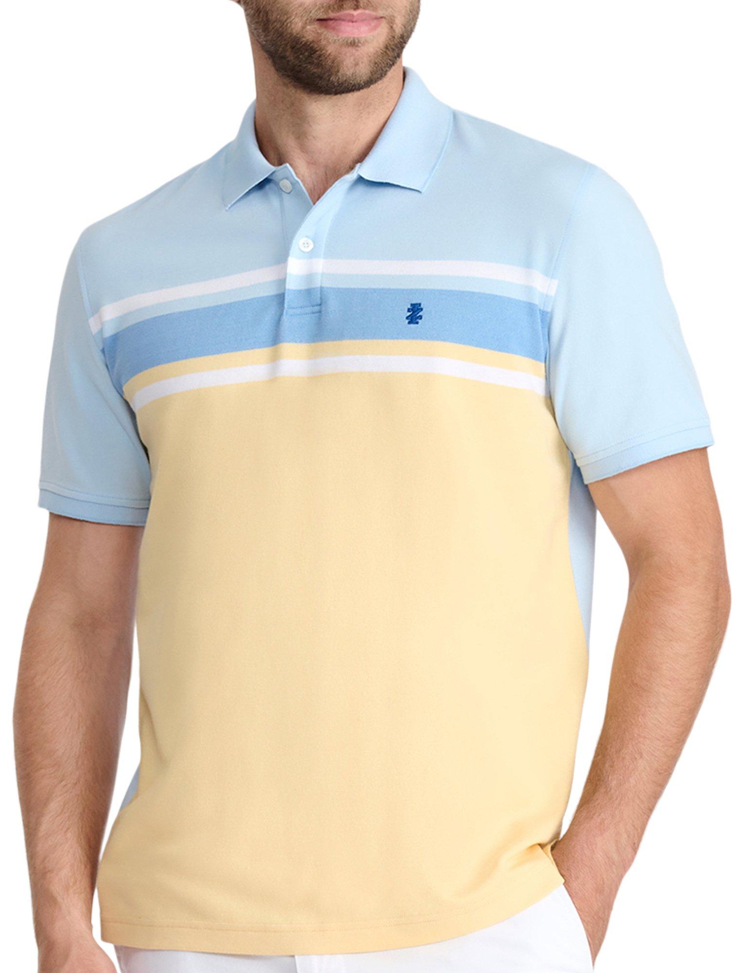 Mens Short Sleeve Blue Stripe Polo Shirt
