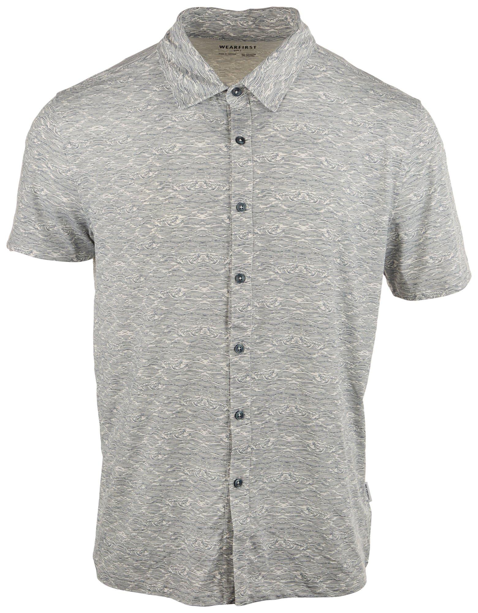 Mens Knit Tropical Print Short Sleeve Shirt