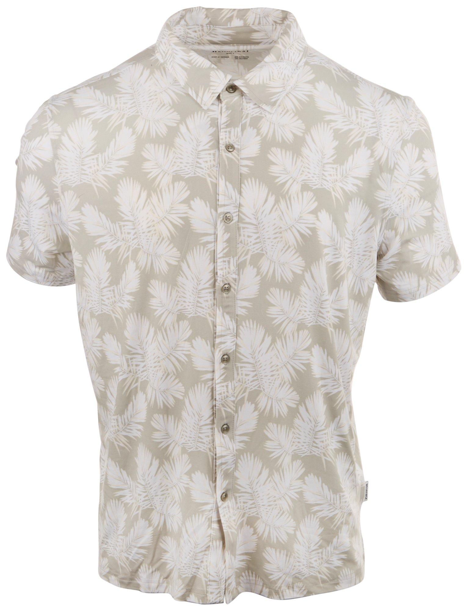 Mens Knit Mist Palm Print  Short Sleeve Shirt