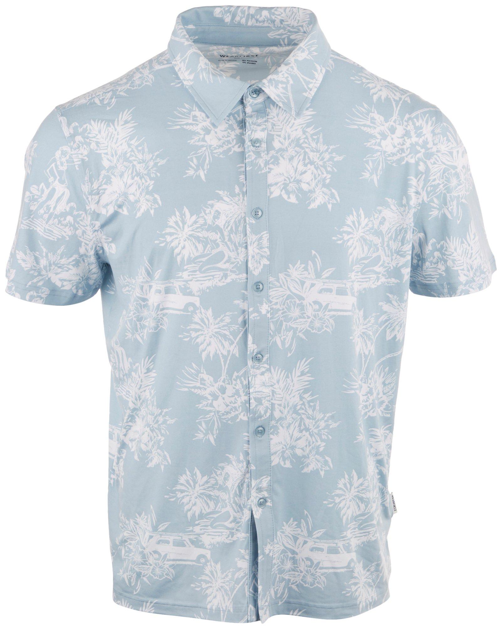 Wearfirst Mens Knit Tropical Print  Short Sleeve Shirt