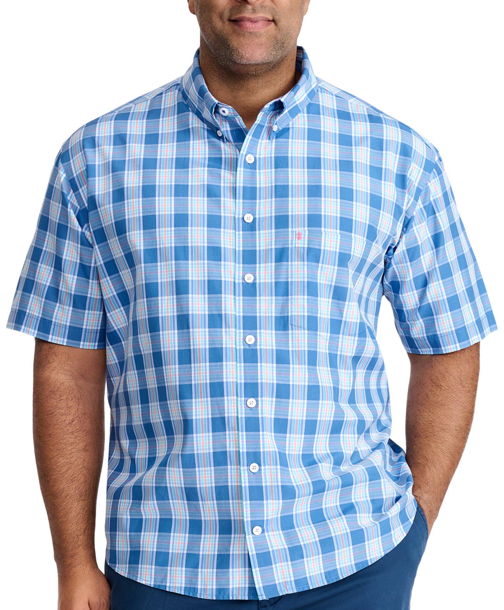 IZOD Mens Big & Tall Blue Woven Short Sleeve Shirt