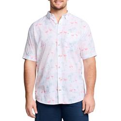 Mens Big & Tall  Flamingo Short Sleeve Button Up Shirt