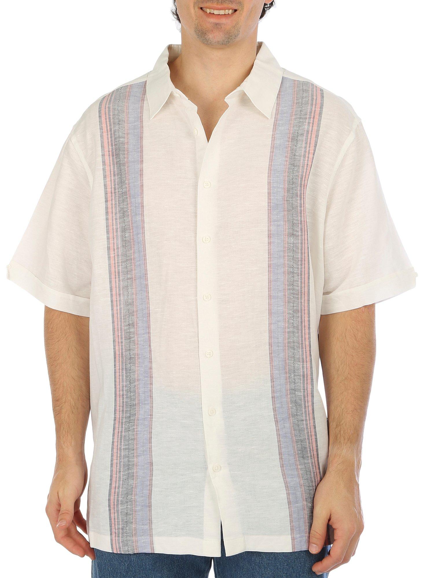 Cubavera Mens Big & Tall Yarn Dye Panel Short Sleeve Shirt