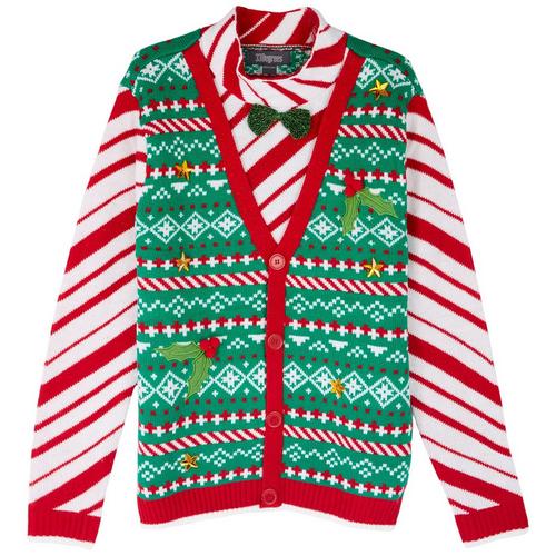33 Degrees Mens Candy Stripe Mockneck Christmas Sweater