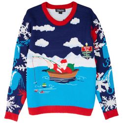 33 Degrees Mens North Pole Fisherman Santa Christmas Sweater