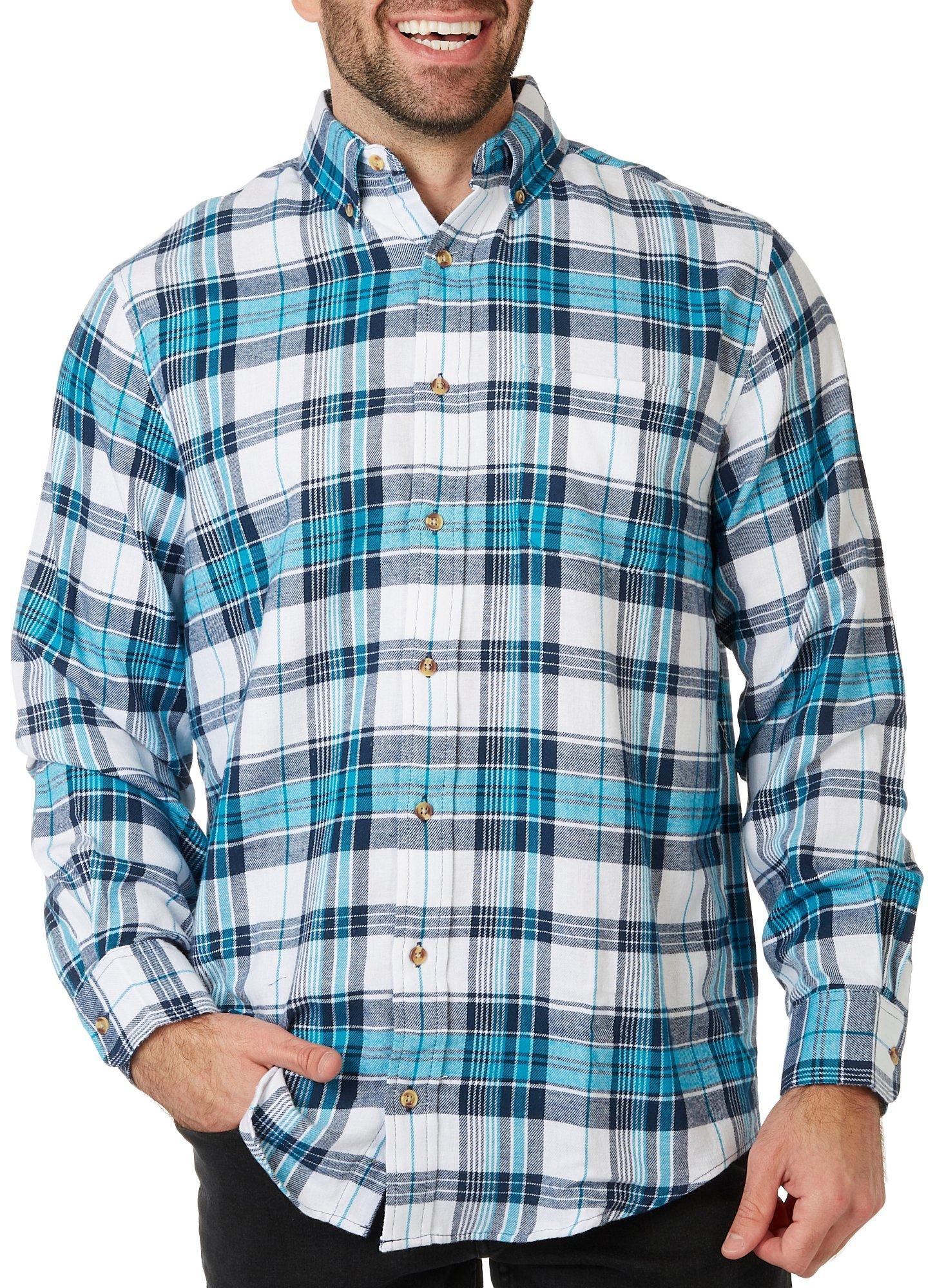 Mens Tackle & Tides White  Plaid Long Sleeve Flannel Shirt