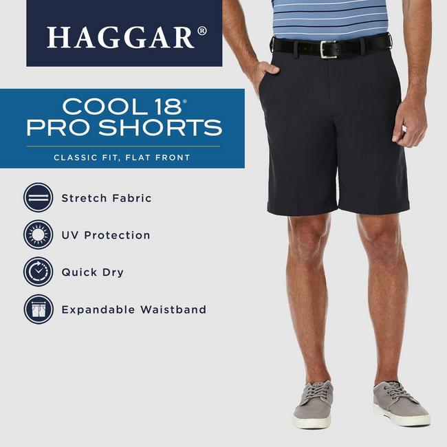 Haggar Mens Cool 18 Big & Tall Shorts Flat Front Size 50 Gray Stripe Seersucker 