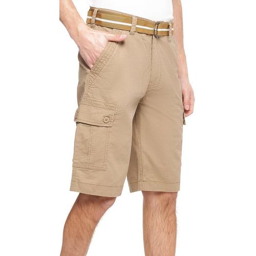 Wearfirst Mens Caution Ripstop Solid Belted Cargo Shorts