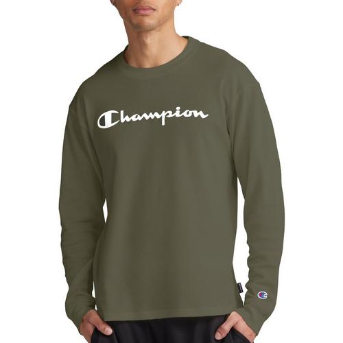 Champion Mens Waffle Knit Wordmark Long Sleeve T-Shirt