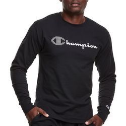 Champion Mens Pixel Logo Solid Long Sleeve Sport T-Shirt