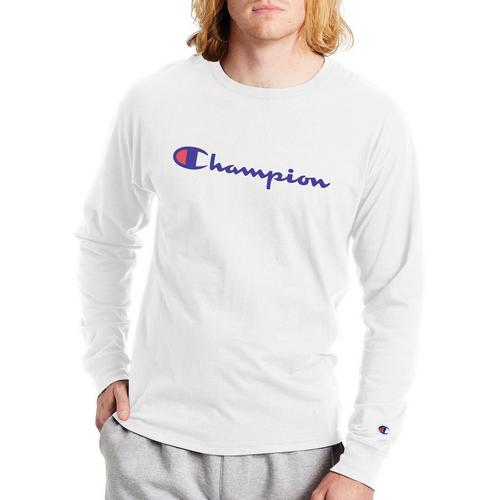 Champion Mens Long Sleeve Script Logo T-Shirt