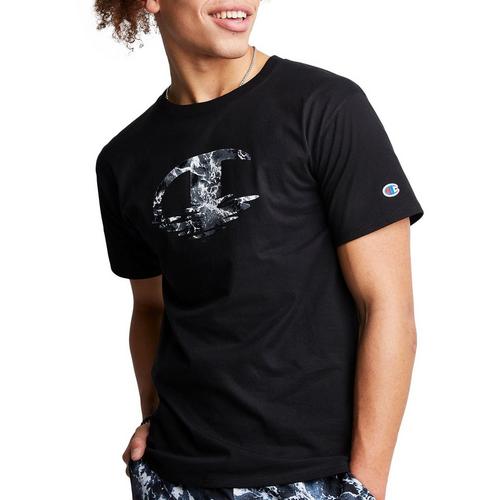 Champion Mens Print Fill Logo Sleeve T-Shirt