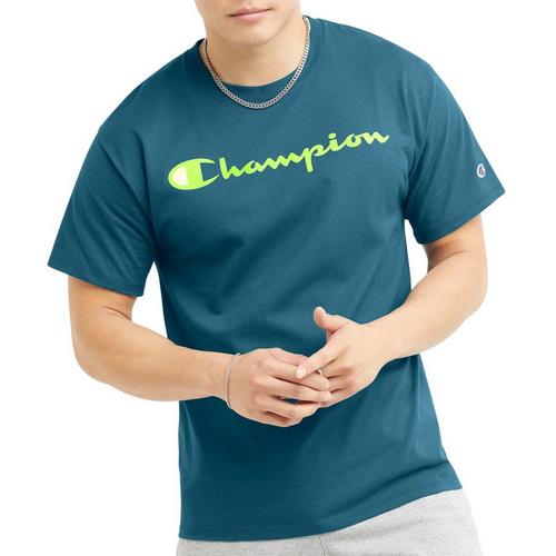 Champion Mens Classic Graphic Script Logo Short Sleeve