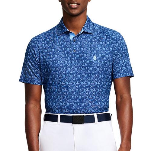 IZOD Golf Mens Tee Time Print Polo Shirt