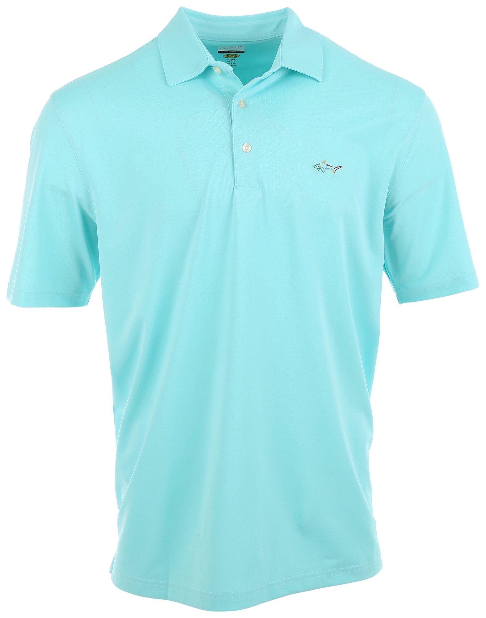 Greg Norman Collection Men's Long Sleeve Pique Shark Polo Shirt in White, Size Medium, Polyester/Fabric