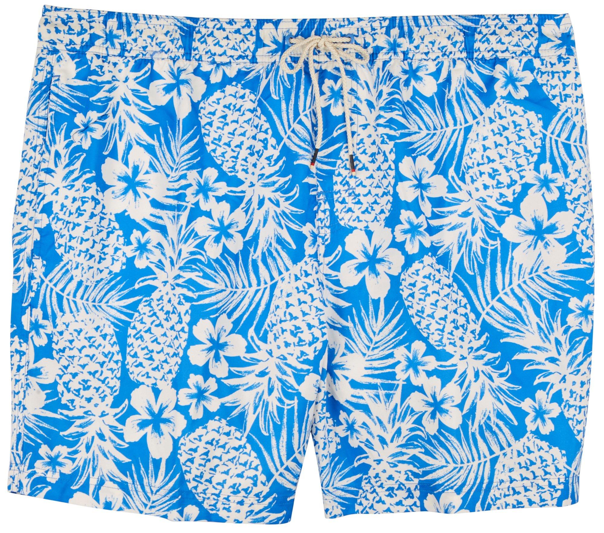Mens 7in. Drybrush Pineapple Floral Swim Shorts
