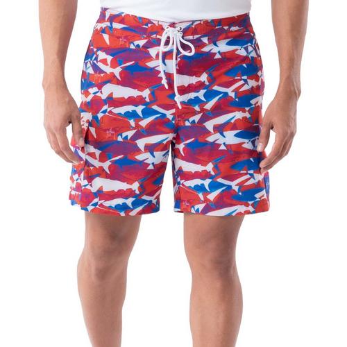 Guy Harvey Mens Americana Shark Print Swim Shorts