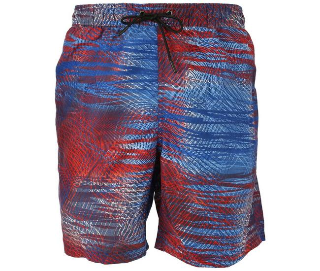 Reel Legends Mens 7 in. Scan Spiral Swim Shorts - Red Multi - Small