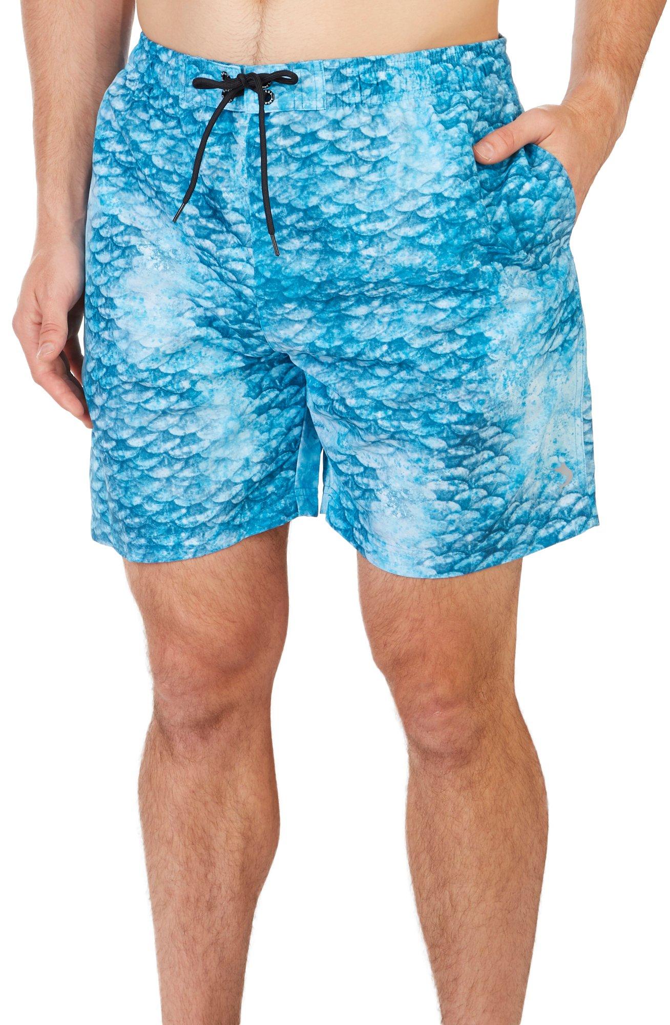 Mens 7in Hawaiian Ocean Scales Swim Shorts