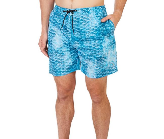 Reel Legends Mens 7in Hawaiian Ocean Scales Swim Shorts - Turquoise - X-Large