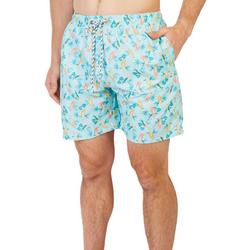 Mens 7 in. Tropical Print Swim Shorts