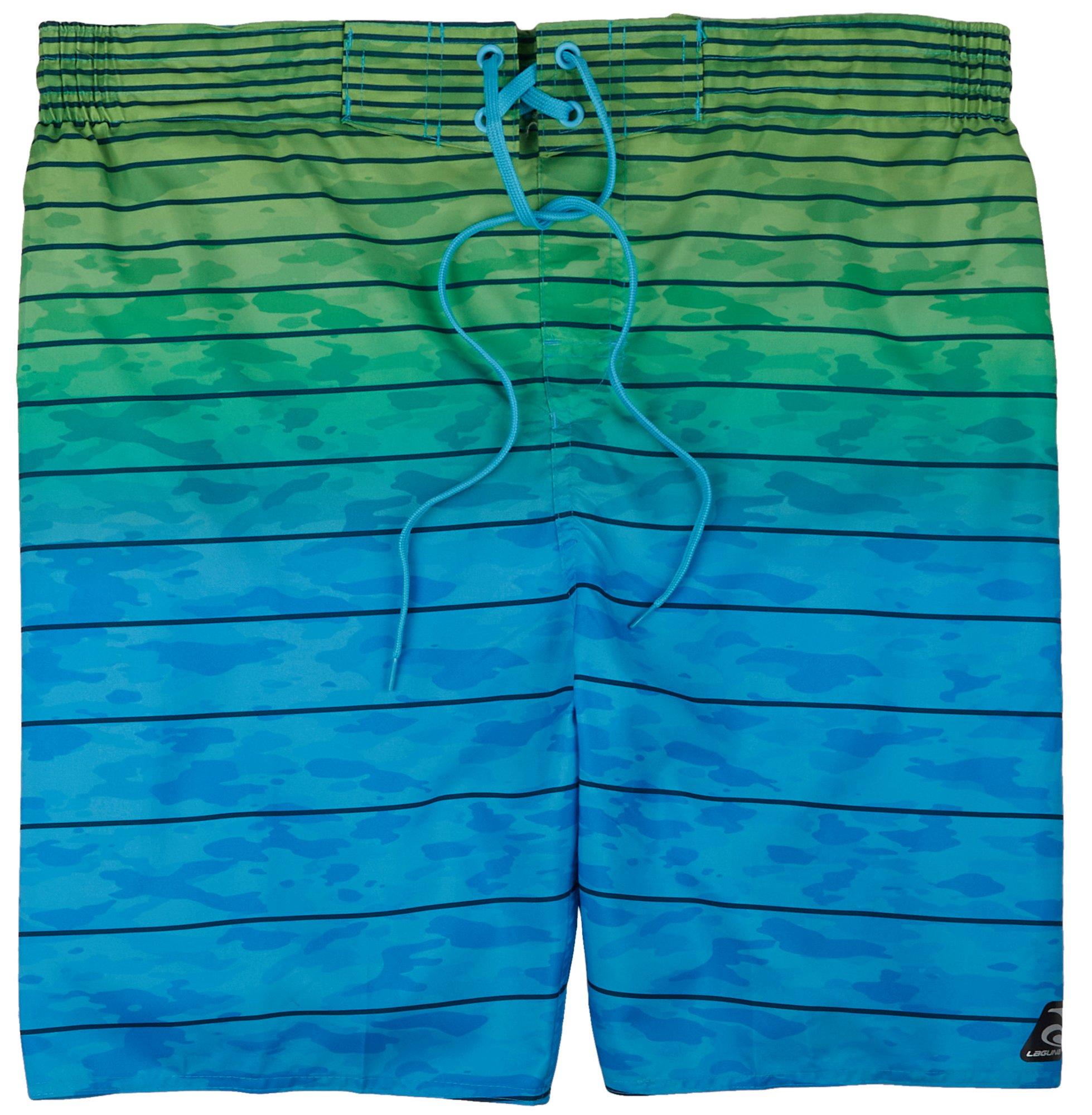 Mens 8in Ombre Camo Striped Swim Shorts