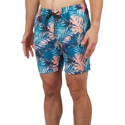 Distortion Mens 7in Tropical Leaves Print Swim Shorts