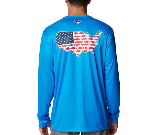 Columbia Boys' Tackle Fish Flag Long Sleeve Shirt, Small, Blue