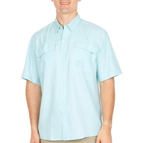 Guy Havey Mens Heather Woven Short Sleeve Button