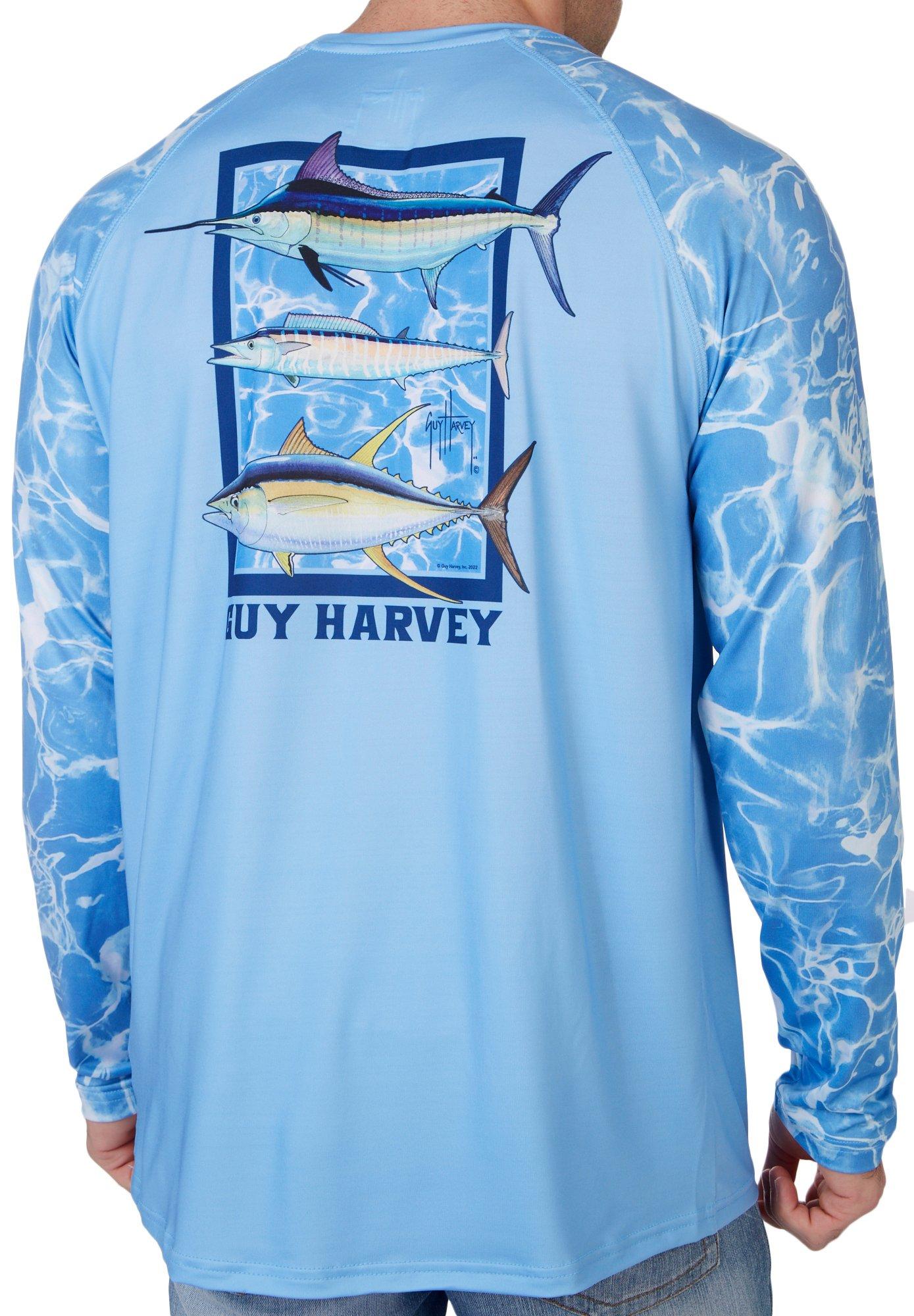 Guy Harvey Mens Blue Water Long Sleeve T-Shirt
