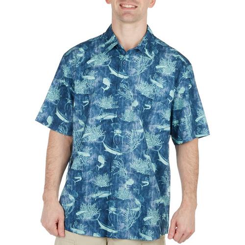 Mens Fish Shells Print Short Sleeve Shirt
