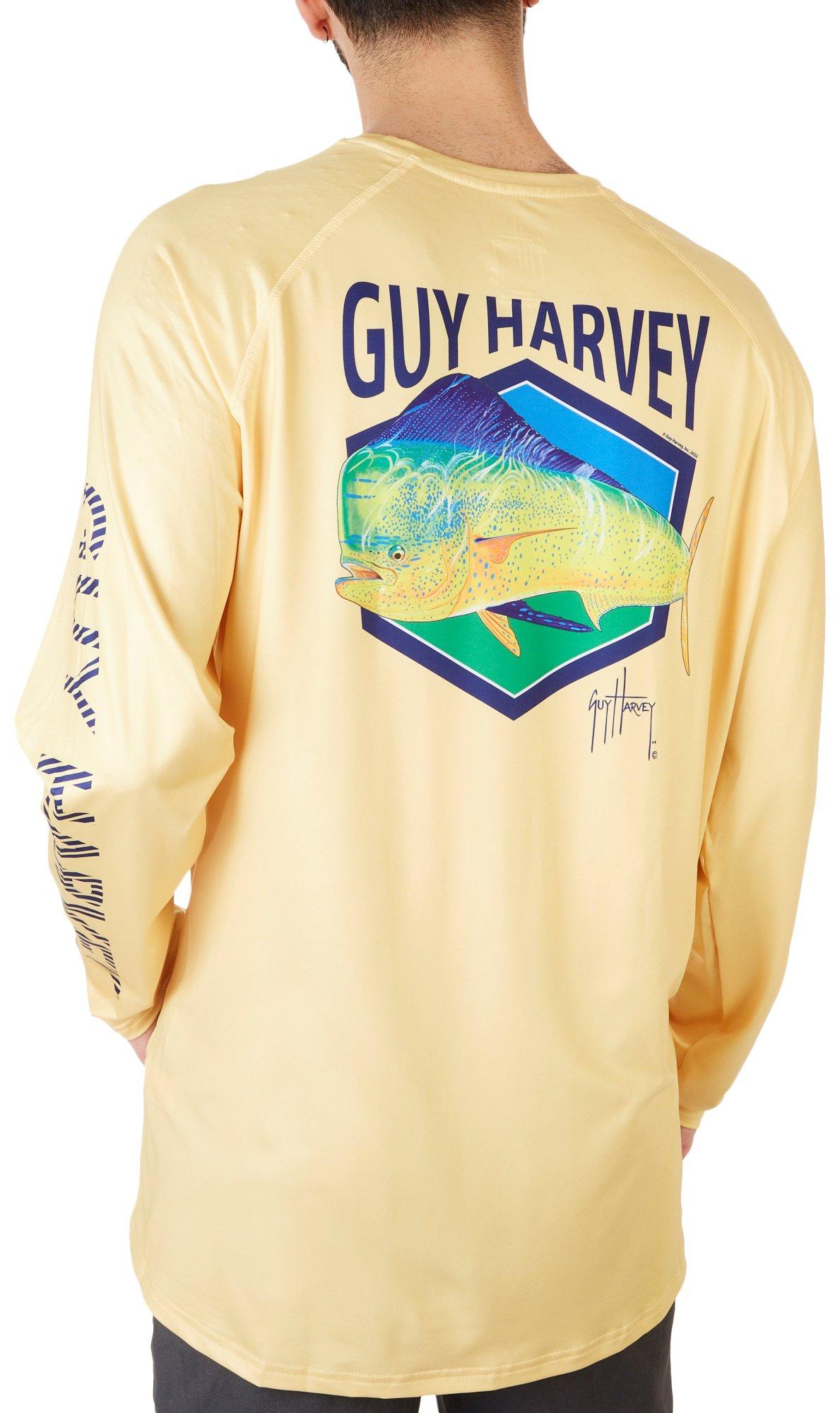 Guy Harvey Mens Mahi Hex Long Sleeve Performance T-Shirt