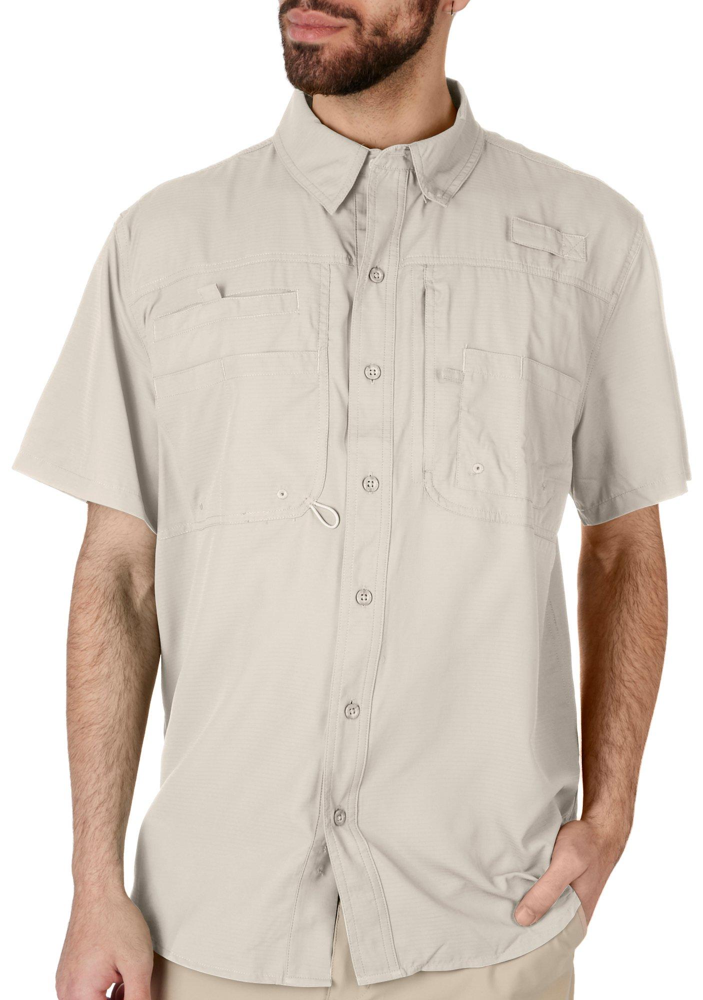 Reel Legends Mens Solid Saltwater II Short Sleeve Shirt - Light Gray - Small