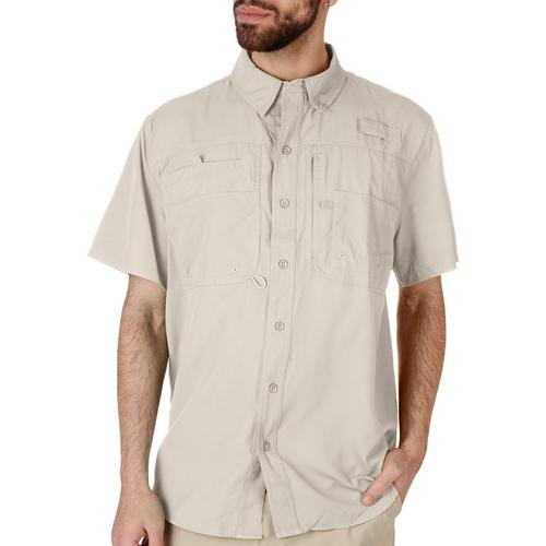 Reel Legends Mens Solid Saltwater II Short Sleeve Shirt - Light Gray - Small