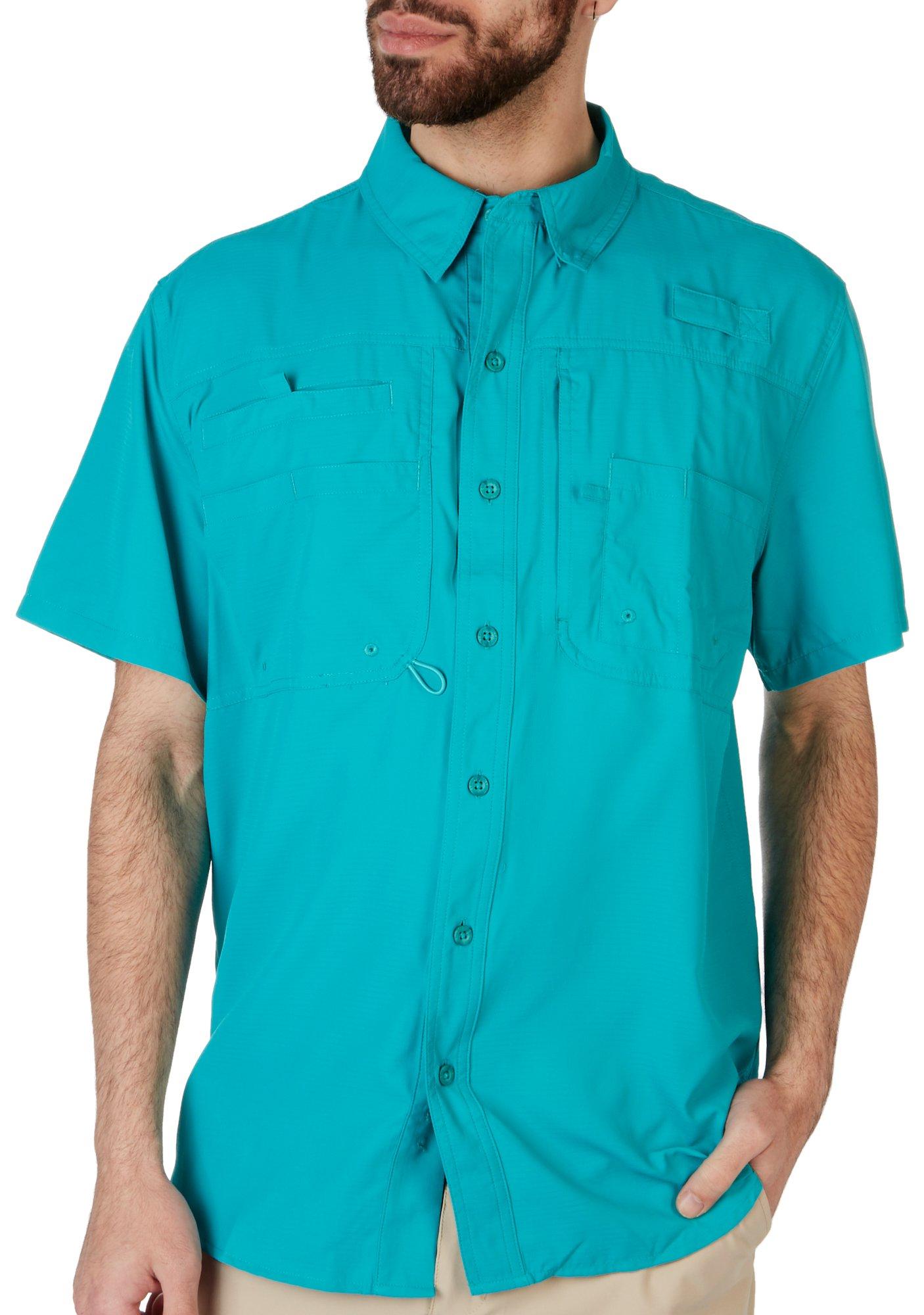 Reel Legends Mens Solid Saltwater II Short Sleeve Shirt - Lapis Green - Large