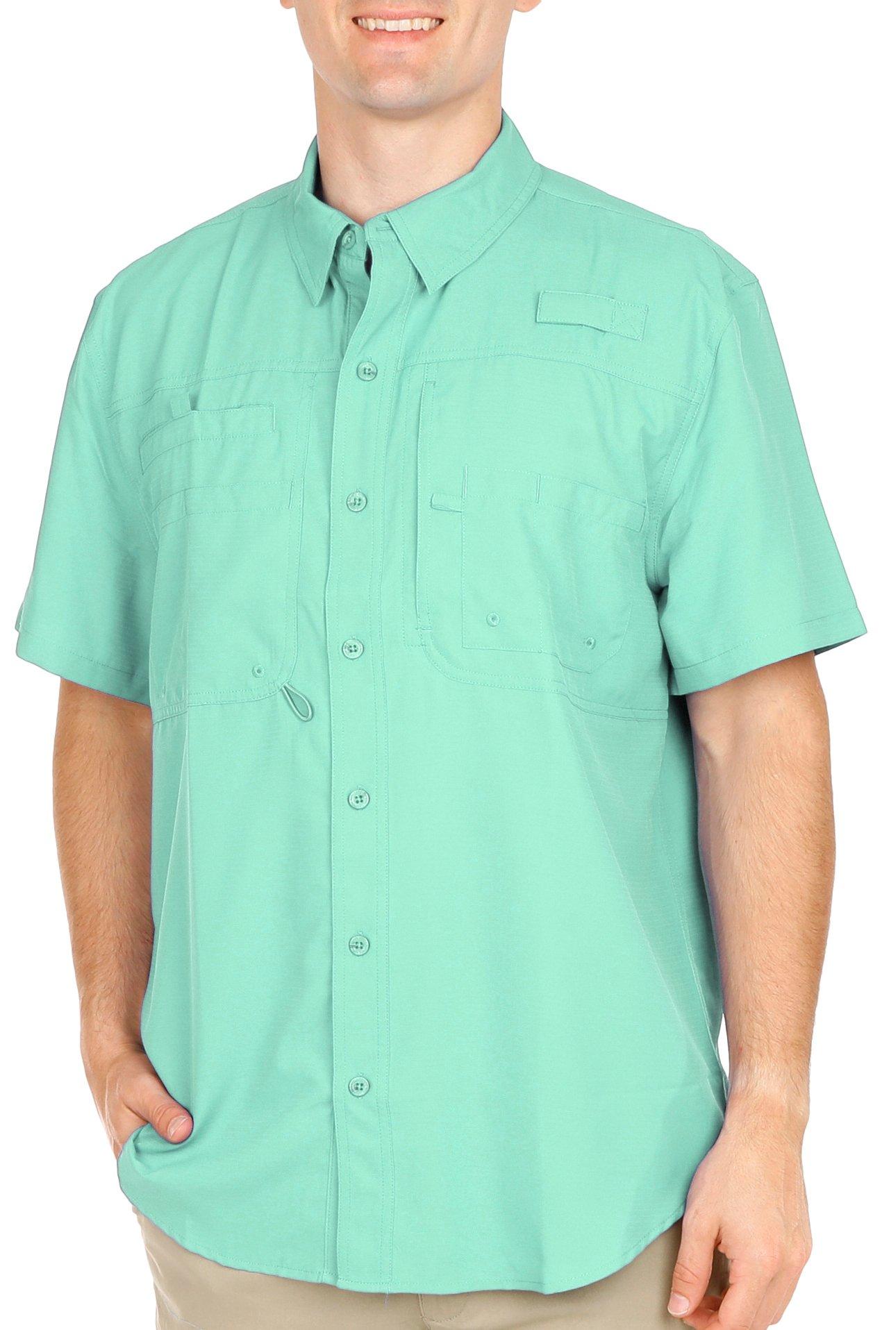 Reel Legends Shirt Mens S Small Green Button-Up Performance Fishing Short  Sleeve