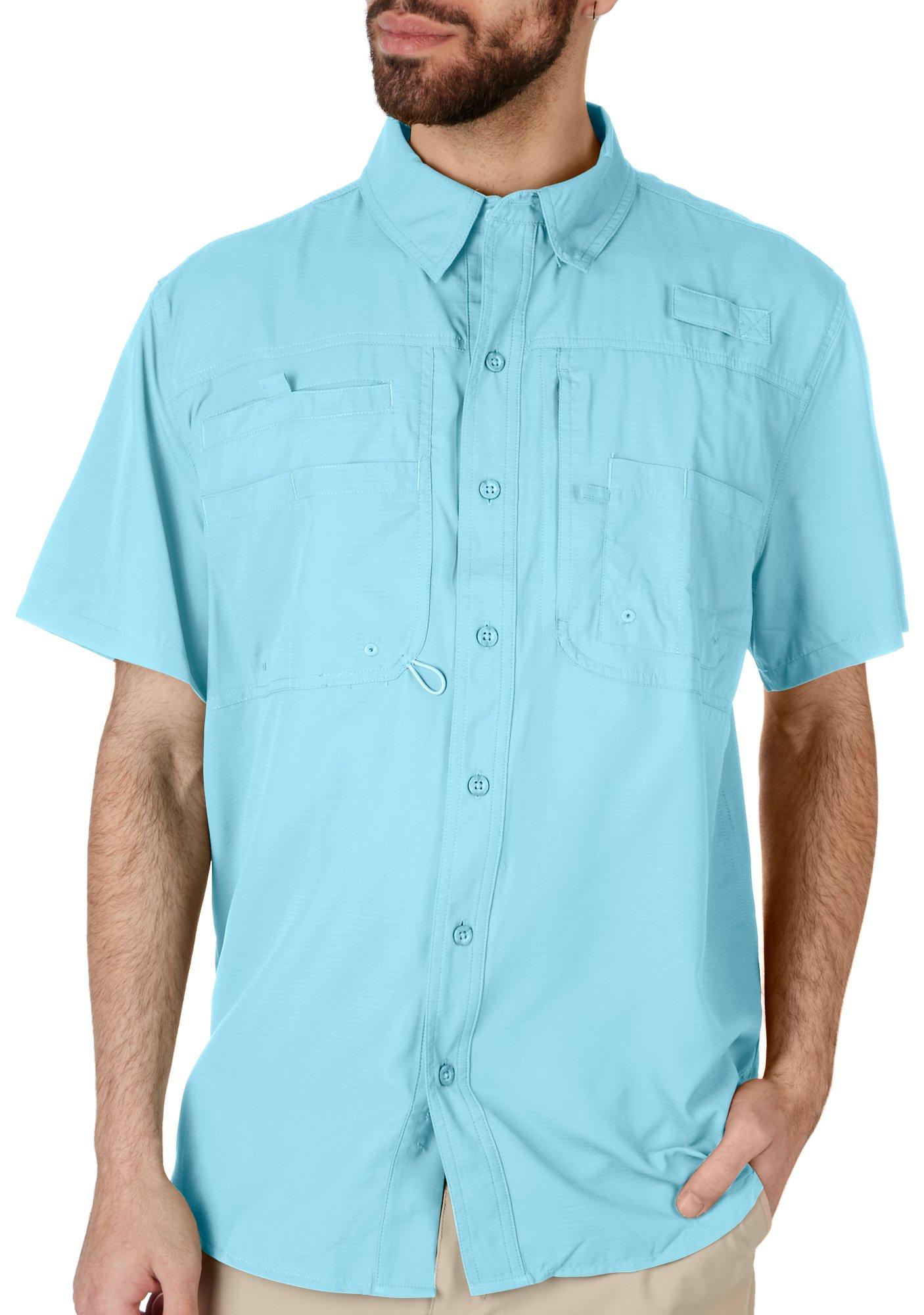 Reel Legends Mens Solid Saltwater II Short Sleeve Shirt - Aqua Blue - Medium
