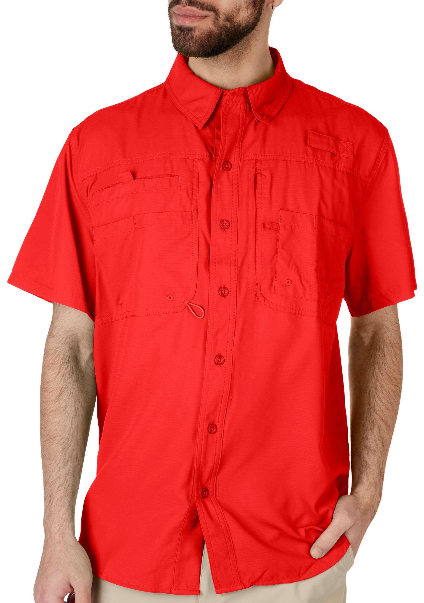 Reel Legends Mens Solid Saltwater II Short Sleeve Shirt - Red - Large