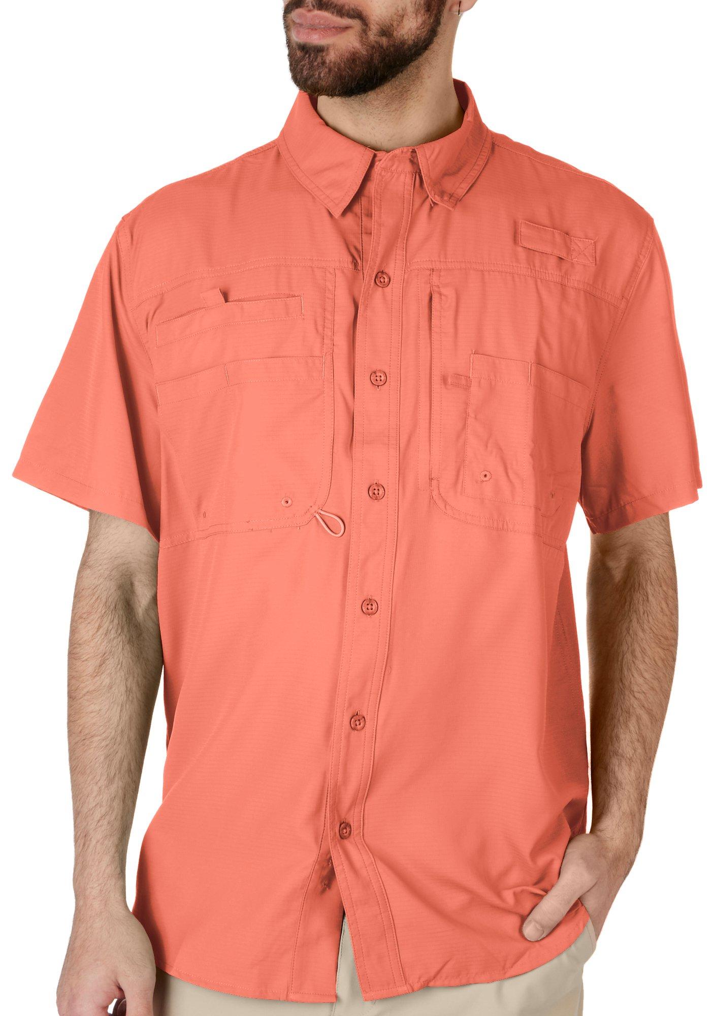 Reel Legends Mens Solid Saltwater II Short Sleeve Shirt - Coral - Medium