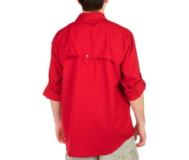 Reel Legends Mens Saltwater II Long Sleeve Fishing Shirt - Chinese Red - Medium