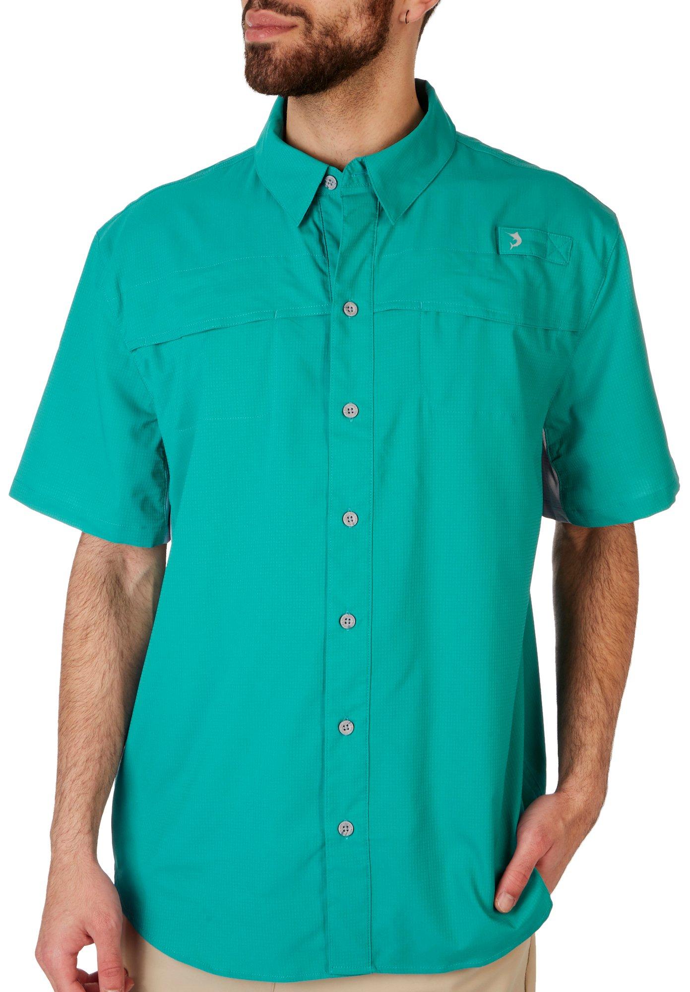 Reel Legends Mens Solid Mariner II Short Sleeve Shirt - Jade Green - Large